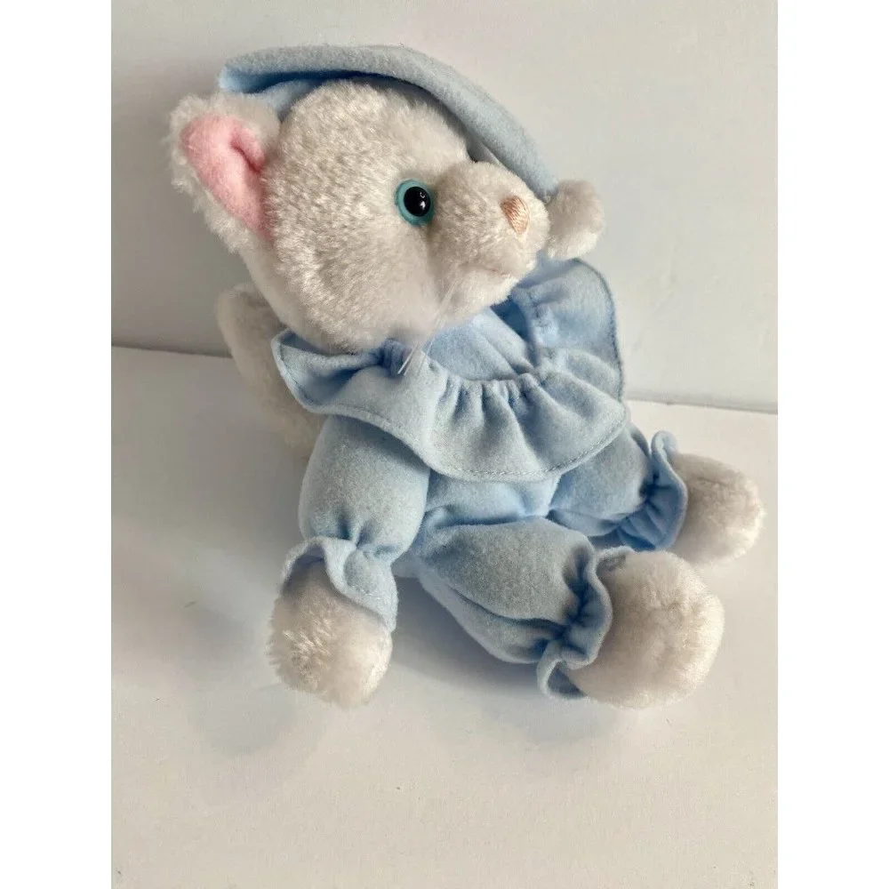 Russ White Cat W/ Blue Pajamas And Eyes‎ 5” Siting Plush Stuffed Animal Kitty